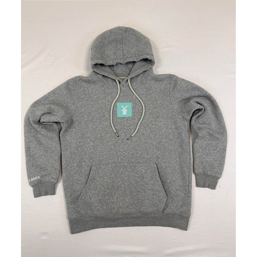 Dutch Bros Coffee Windmill Logo Hoodie Heather Gray Medium Teal Patch Pullover